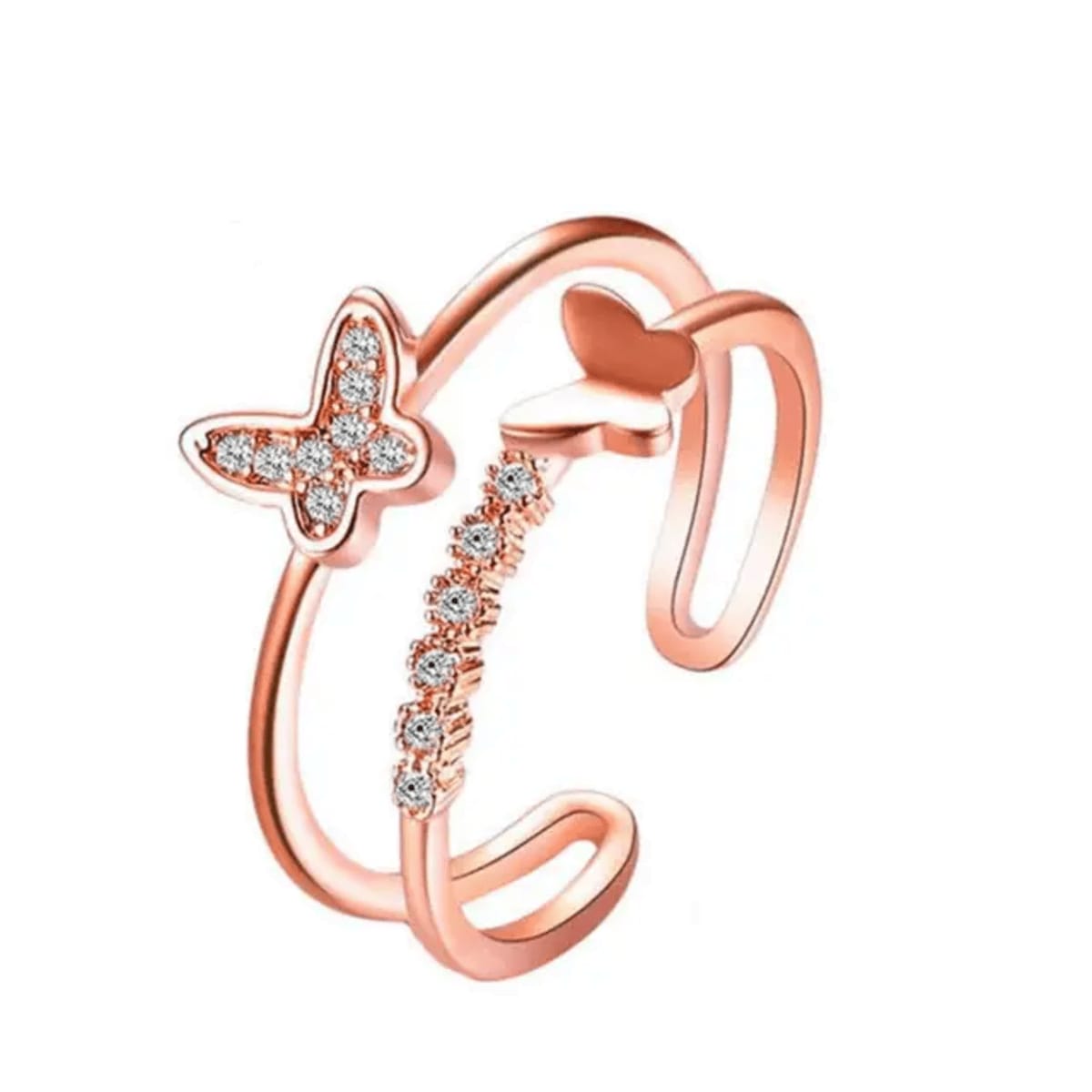 Trivya-Rose-Gold-Butterfly-Ring-Set-of-Steel-Plated-Ring-Model-04